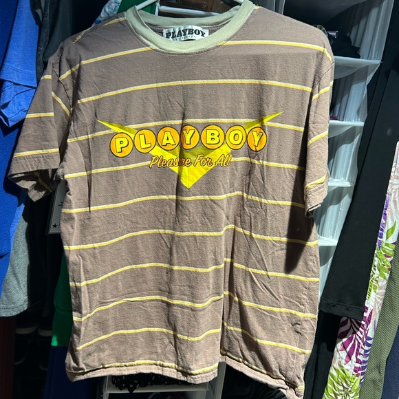 PLAYBOY Tops - Playboy by Pac Sun Shirt Adult Small Brown Yellow Logo Short Sleeve